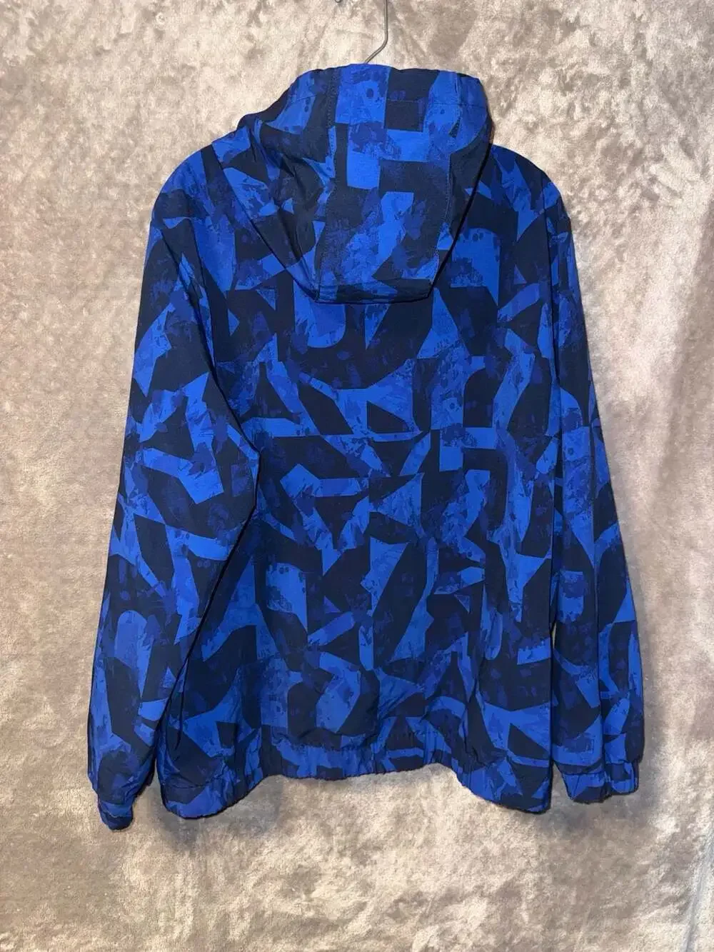Reebok Men's Size Large Blue Geometric Print Half-Zip Hooded Anorak Jacket